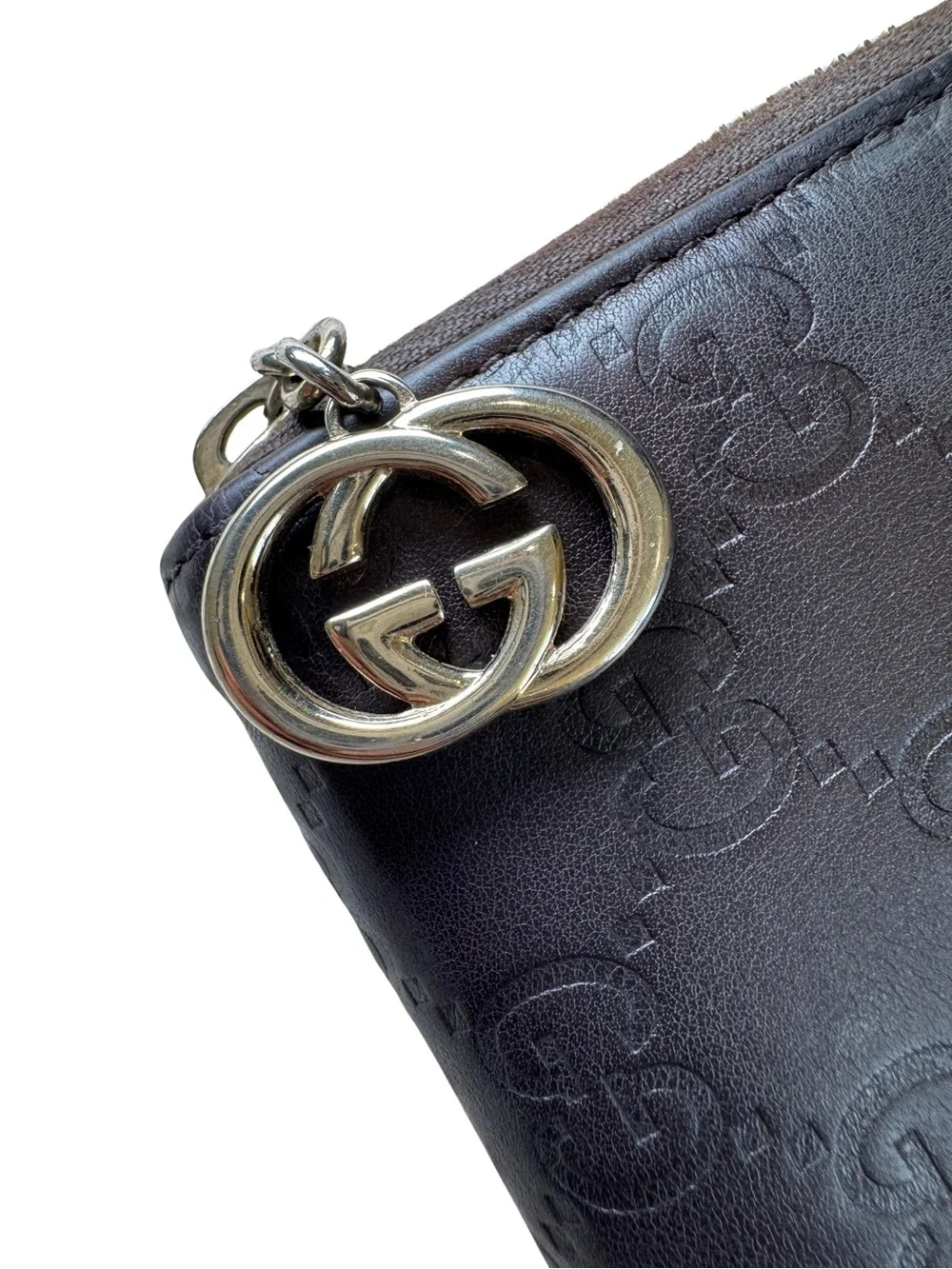 GucciSsima Embossed GG Black Leather Zip Wallet with Gold-Tone Charm - Picture 3 of 12